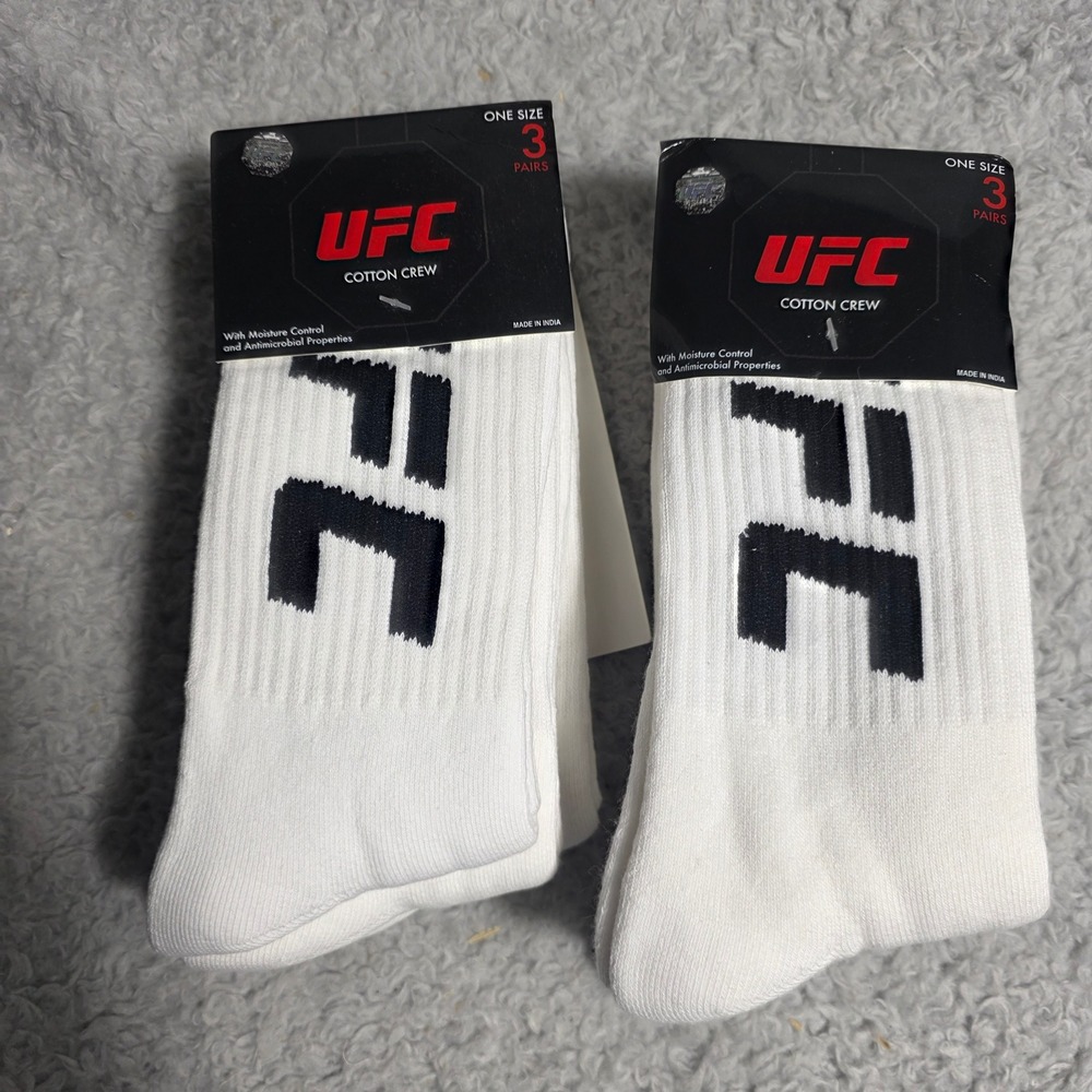 UFC Cushion Crew Socks White Black 6 Pairs Moisture Control  Mens OS New